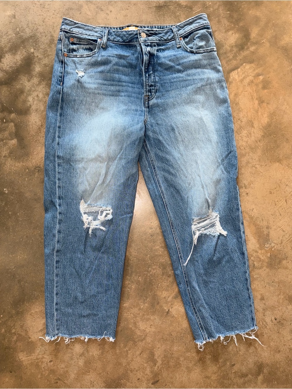 Maurices Brooklyn High Rise Straight Crop Jeans Distressed Raw Hem 16 Regular